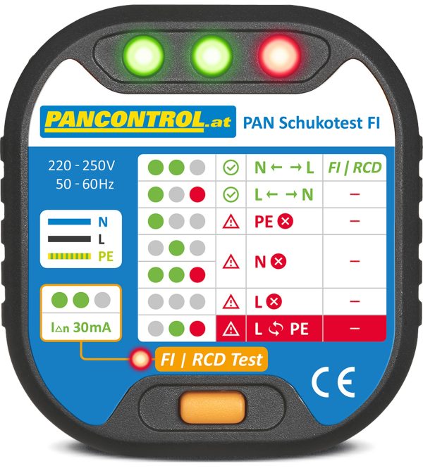 Pancontrol Dugaszoló aljzat vizsgáló és áramvédő teszter PAN Schukotest FI
