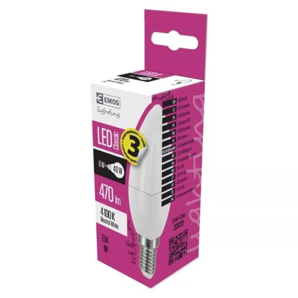 LED izzó classic gyertya E14 6W NW