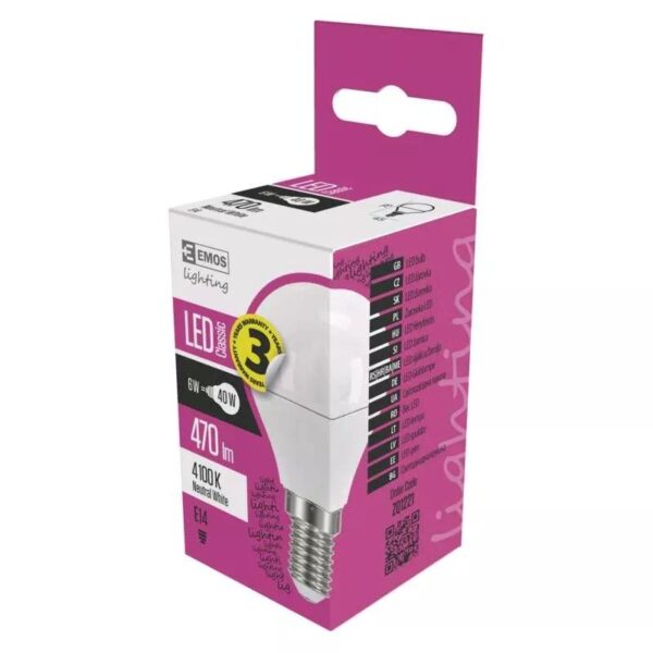 LED izzó classic kisgömb E14 6W NW
