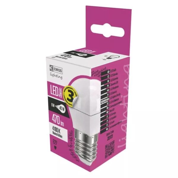 LED izzó classic kisgömb E27 6W NW