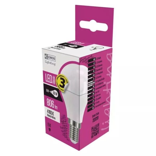 LED izzó classic kisgömb E14 8W NW