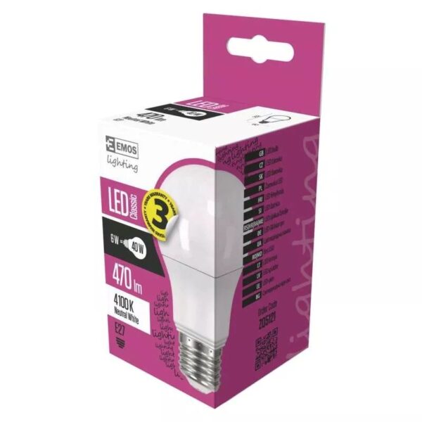 LED izzó classic E27 6W NW