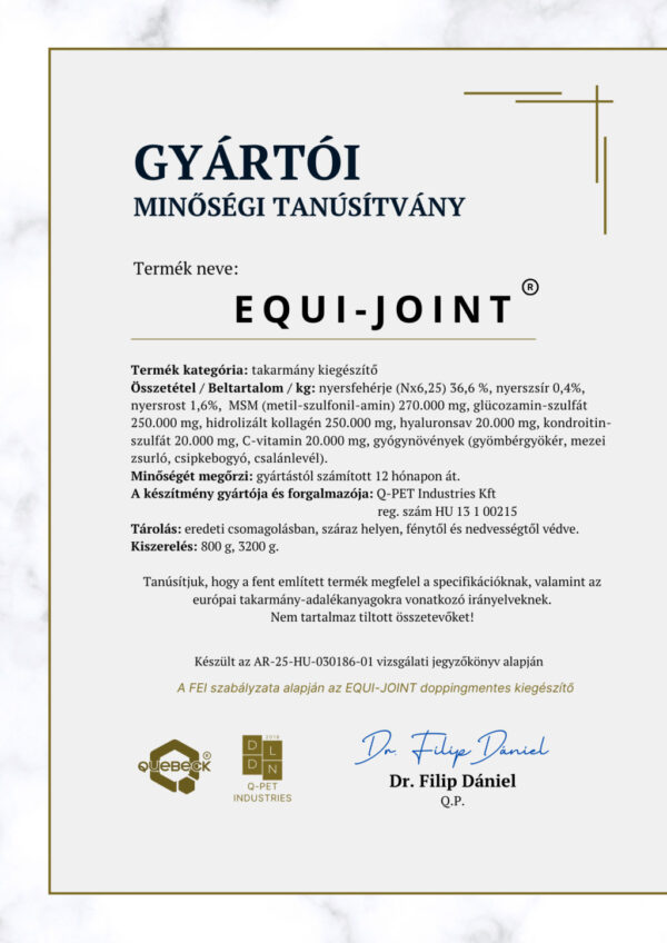 QUEBECK EQUI-JOINT Komplex Ízületvédő Lovaknak 800g - Image 2