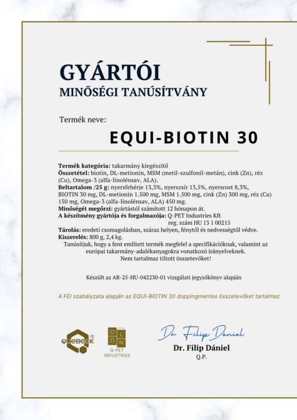 QUEBECK EQUI-BIOTIN 30 – pata és szarutámogató, 800 gramm - Image 2