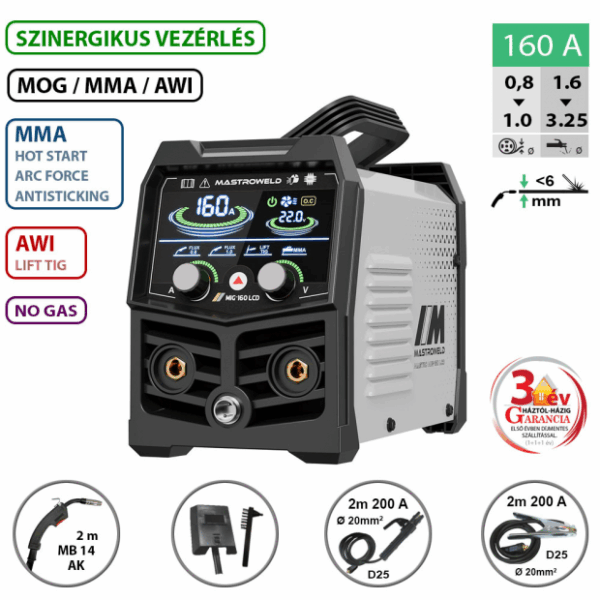 Hegesztő inverter 160A MIG-160LCD (porbeles) /006160LED/