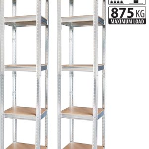 Polcállvány, fém, MDF, 5 polc, 1800x400x400 mm, 2db/ csomag 221246
